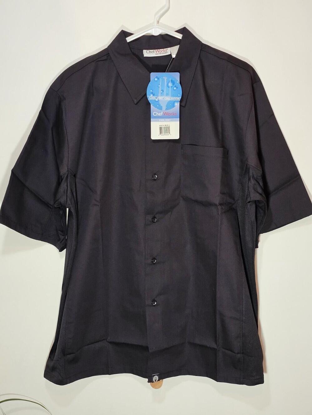 Chef Works Unisex Cool Vent Chefs Shirt Black Large - Polycotton - Short Sleeve
